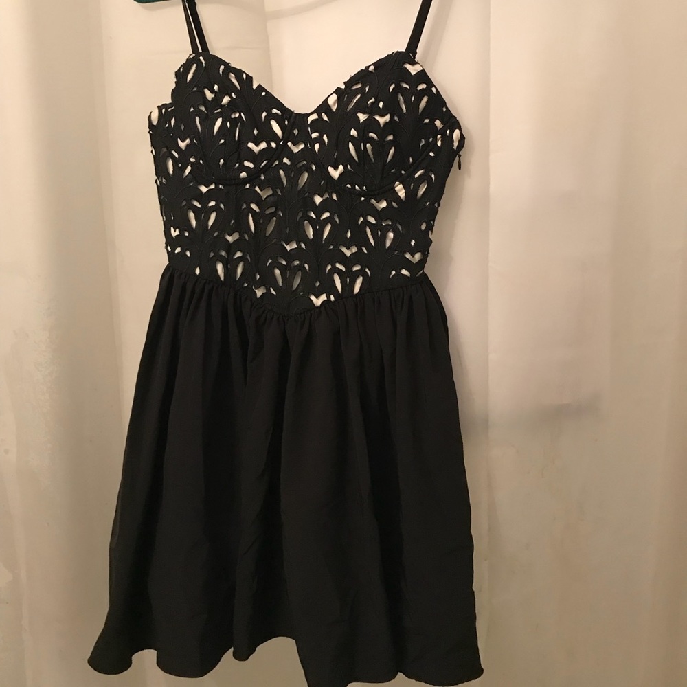 Black eyelet mini dress